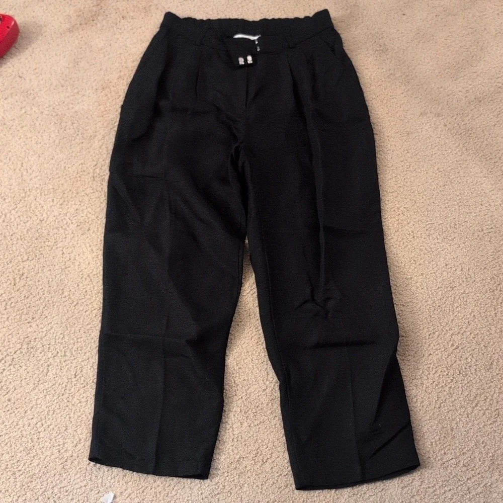 H&M Linen Blend Black Trouser Pants Size 8